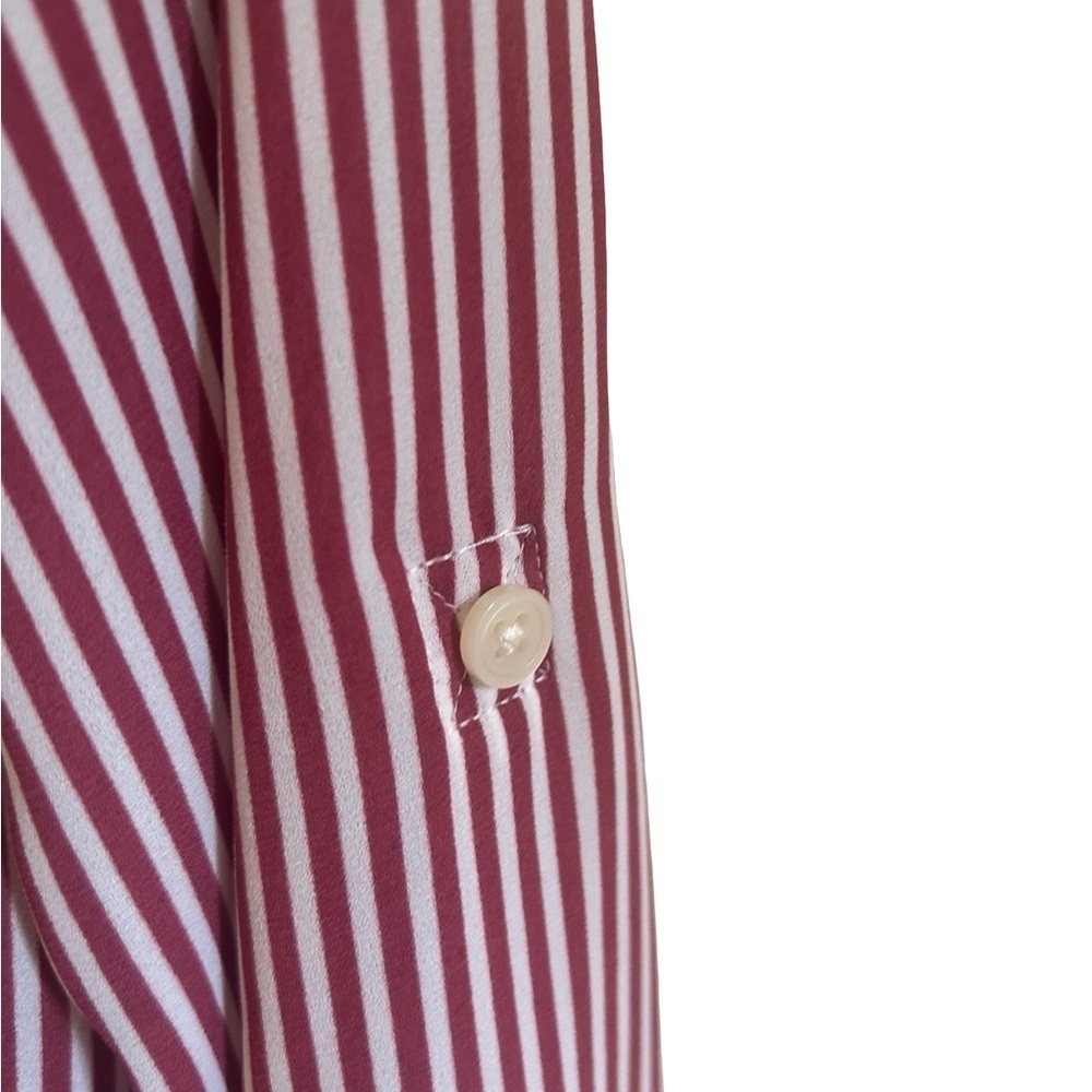 LOFT Women’s Stripped Dress Shirt Maroon and White Size L - Picture 5 of 10